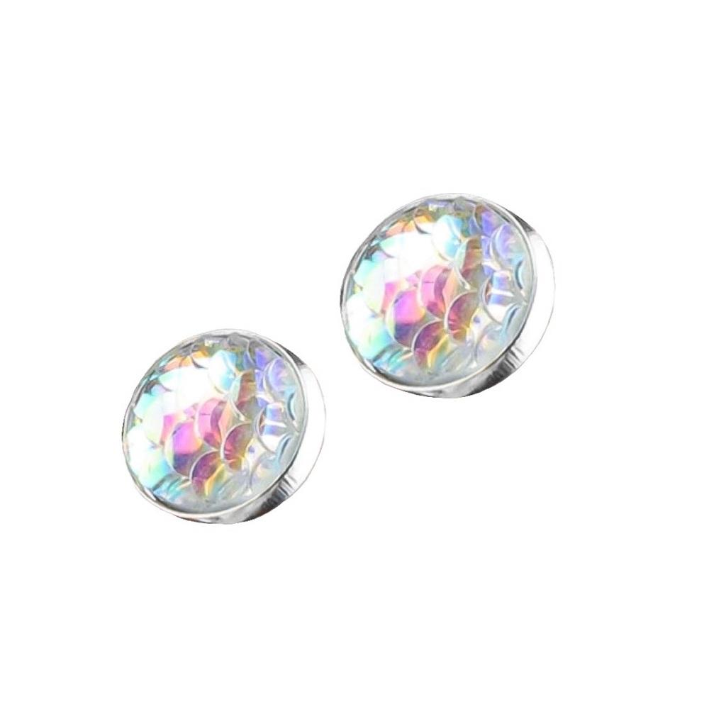 Iridescent Mermaid Button Stud Earrings - Picture 5 of 8